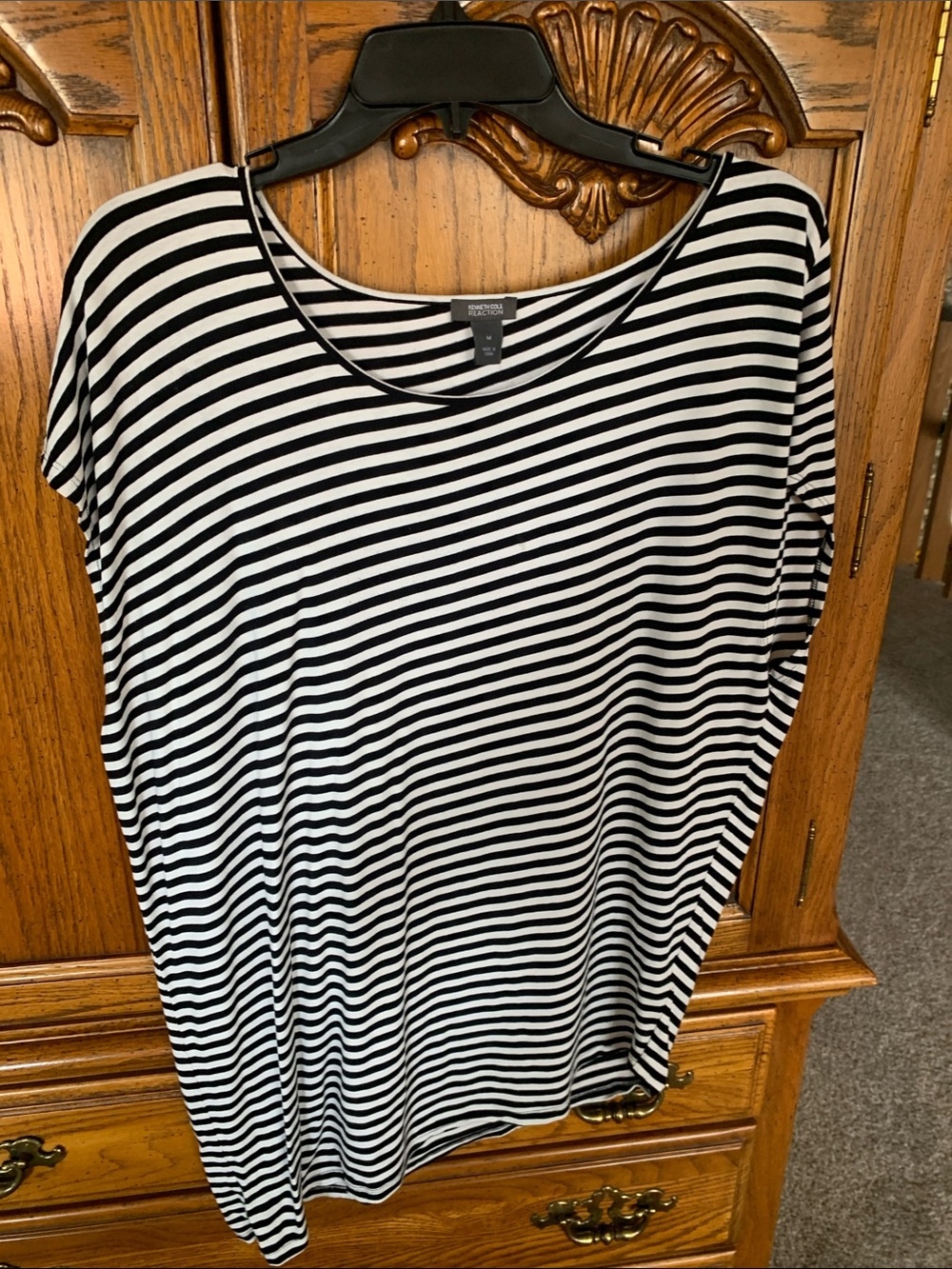Kenneth Cole Reaction Black and White Striped Tunic Top